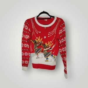 Holiday Time Dancing Reindeer Ugly Christmas Sweater Holiday Festive Youth Xxl